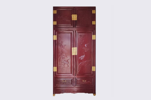 玉林高端中式家居装修深红色纯实木衣柜
