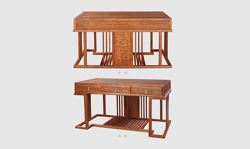 玉林 别墅中式家居书房装修实木书桌效果图