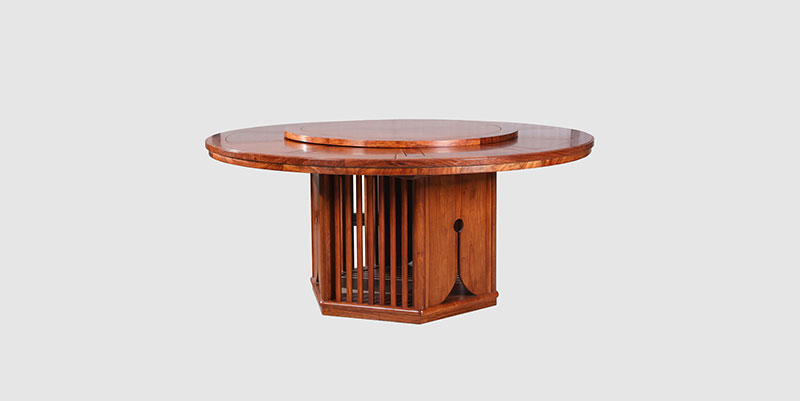 玉林中式餐厅装修天地圆台餐桌红木家具效果图